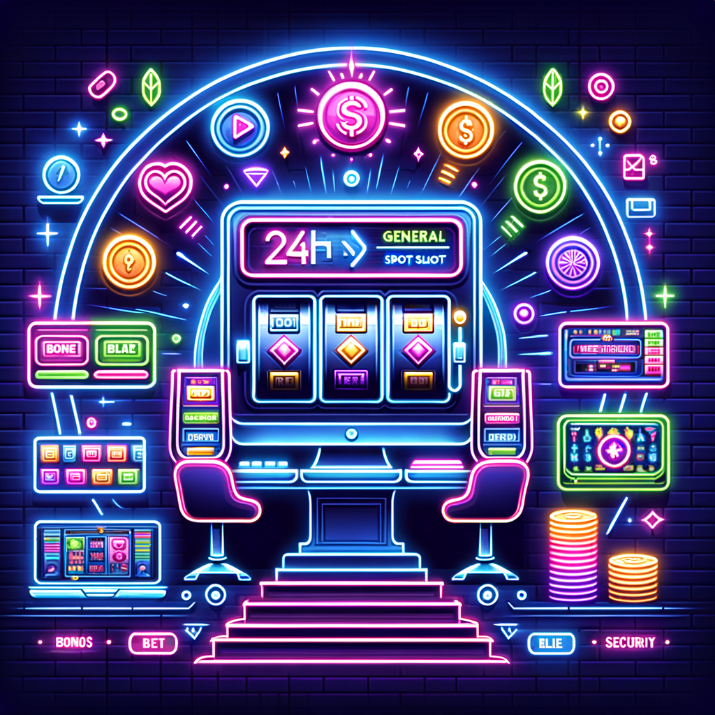 "Create an image representing the article about Neon24h, a popular online slot platform, as described on manjunathsinge.com. The image should include: A modern, visually appealing interface showcasing slot machines. Neon lights and vibrant colors to emphasize the 'Neon' theme. Highlights of ease of access, security features, and user-friendly design. Icons or graphics representing bonuses, promotions, and various gaming options available on the platform."